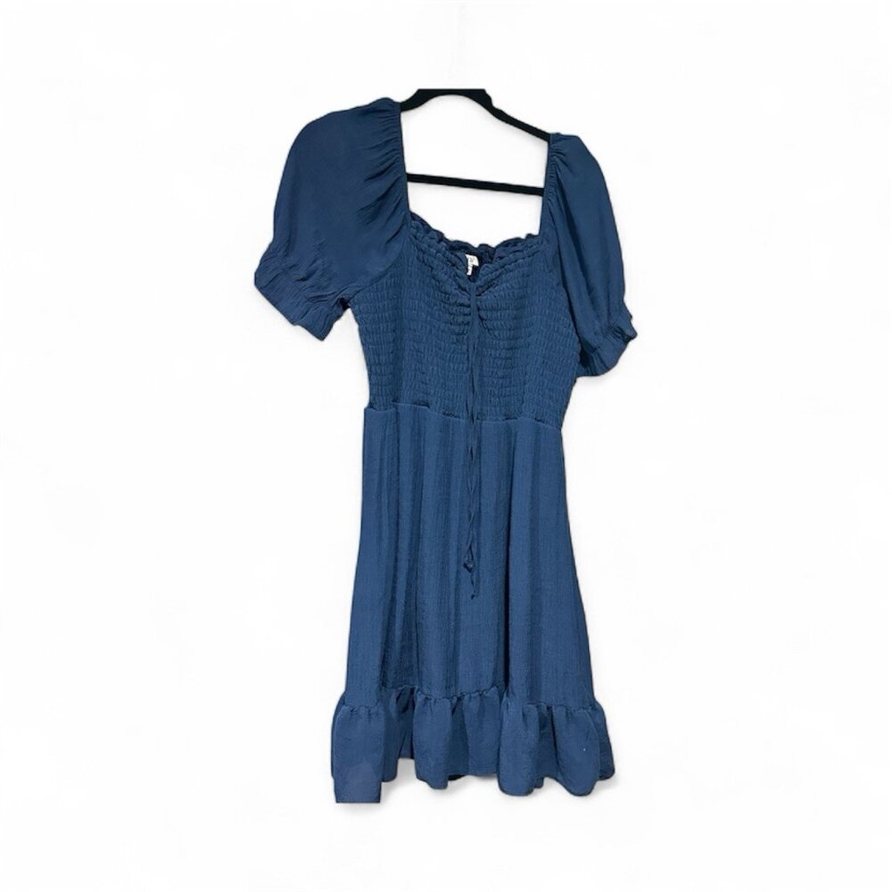 AUW Size 1X Dress Women's Shoulder smocked top bottom ruffle dress slate